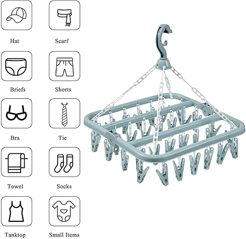 Miniatura 4 de Clip plegable y colgador de goteo, 12 piezas de ganchos plegables con 32 clips de secado, estante de secado plegable con 32 clips para secar
