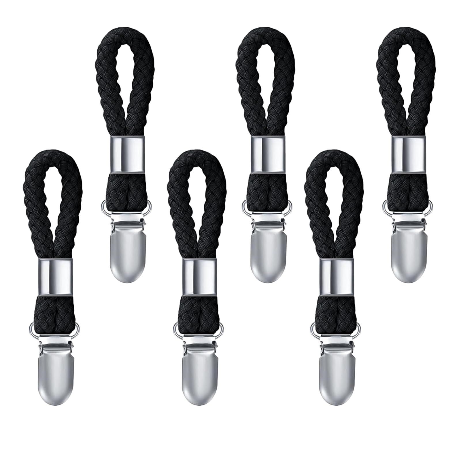 HUATEEN 6 Pack Black Towel Clips - 11.5cm Sturdy Hanging Hooks for Tea Towels, Kitchen & Bathroom, No-Sew Magnetic-Free Design, Space-Saving Towel Holders with Secure Grip