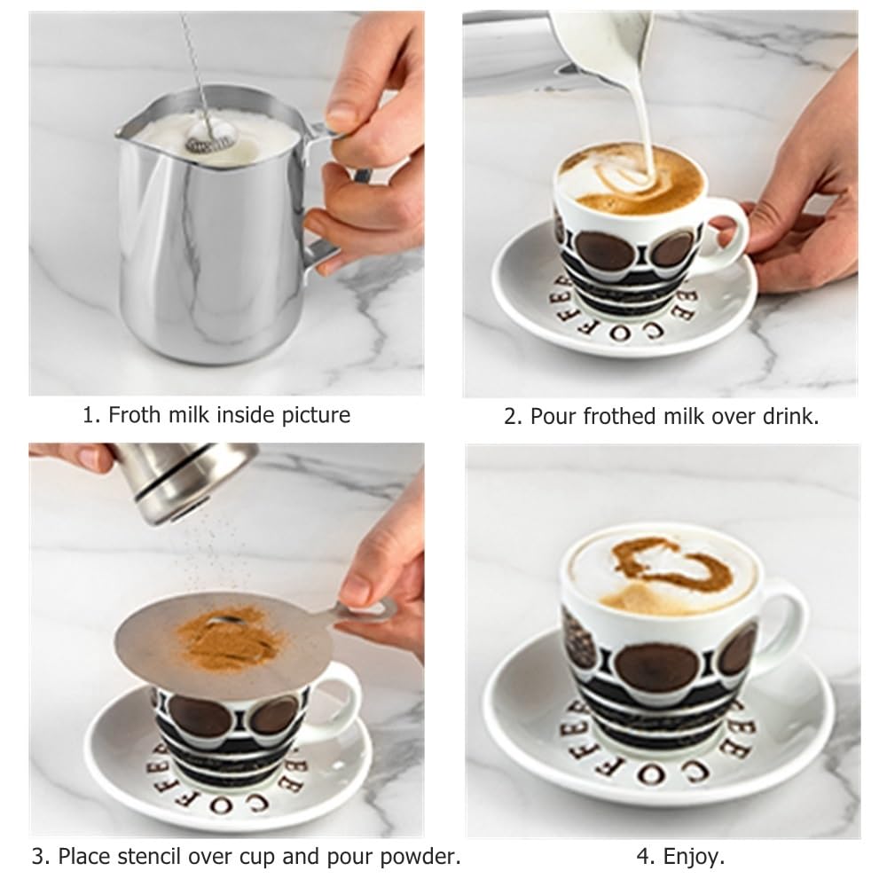 4 plantillas de decoración de café, molde de capuchino, modelo de impresión de café, plantilla de arte, herramienta de café, plantilla de espuma para tartas
