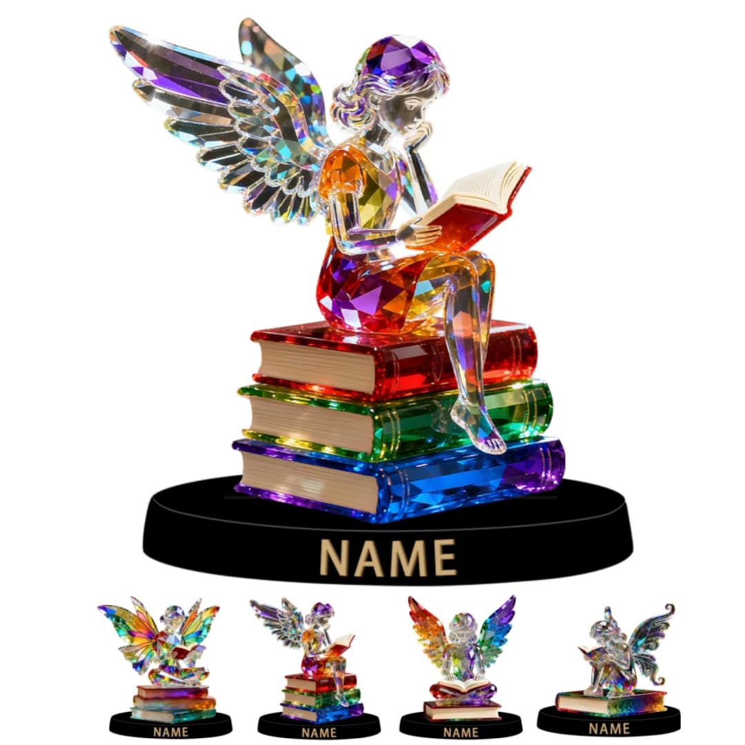 Personalized Reading Girl‘s Name Reader Statue for Living Room Office Bedroom Library Custom Just A Girl Who Loves Books 2D Flat Print Acrylic Crystal Desktop Ornaments for Women Wife Mom Daughter