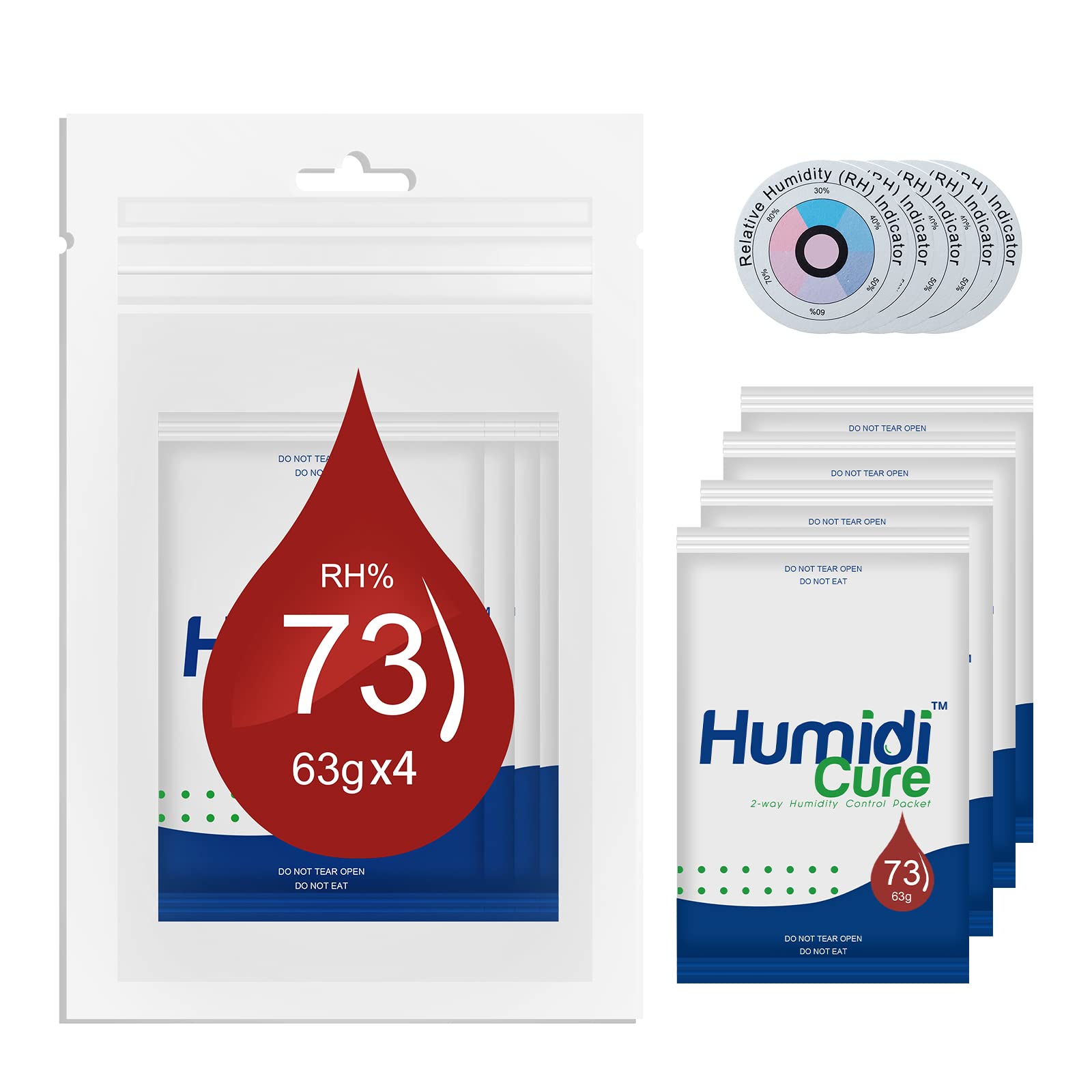 73% Two-Way Humidity Control Packs,Includes Humidity Indicator Cards - Humidity Balancer Packet For Packaged Foods & Herbs Storage,(4 Packs,63g)