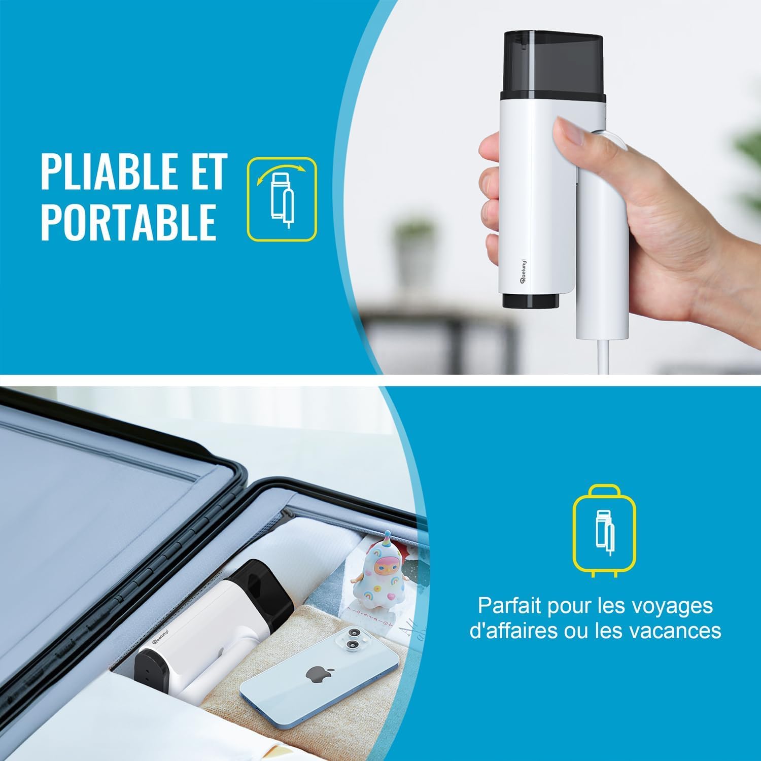 Defroisseur Vapeur Vertical, Pliable Fer à Vapeur de Voyage Léger et Portable, Vapeur Steamer Convient à Tous les Tissuspour, la Maison, le Voyage, la maison et le bureau