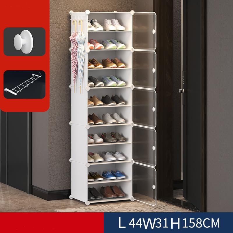 Image of Kuber Industries Shoes Cabinet | 10-Tier Foldable Shoe Rack Organizer for Closet | Plastic Shoe Shelf Collapsible Shoes Storage Box | Easy Assembly Shoe Cabinet with Lids | JL1C10TWH | White