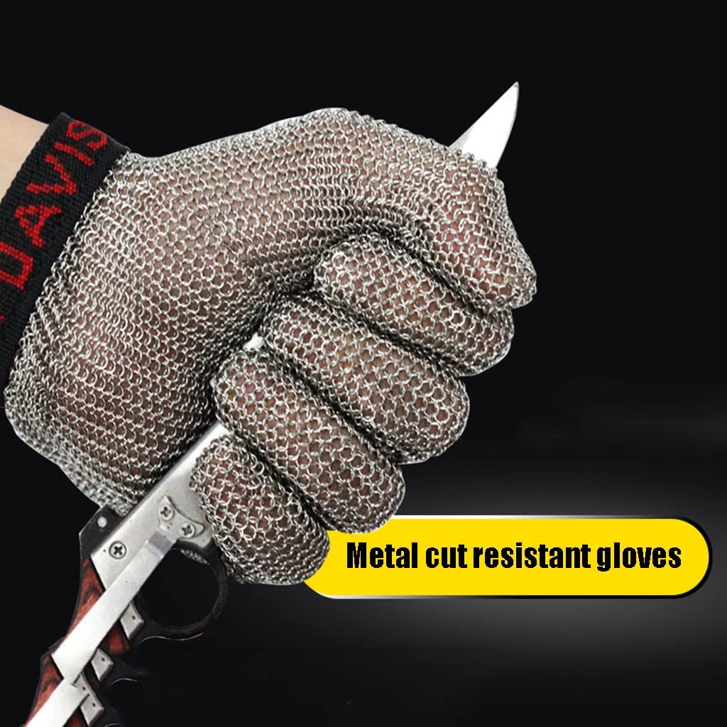 Guantes Resistentes al Corte de Acero, Guantes de Trabajo de Seguridad de protección de Grado 5 de Grado alimenticio, comunes for Manos a la Izquierda y Derecha (Size : 1pcs/S)