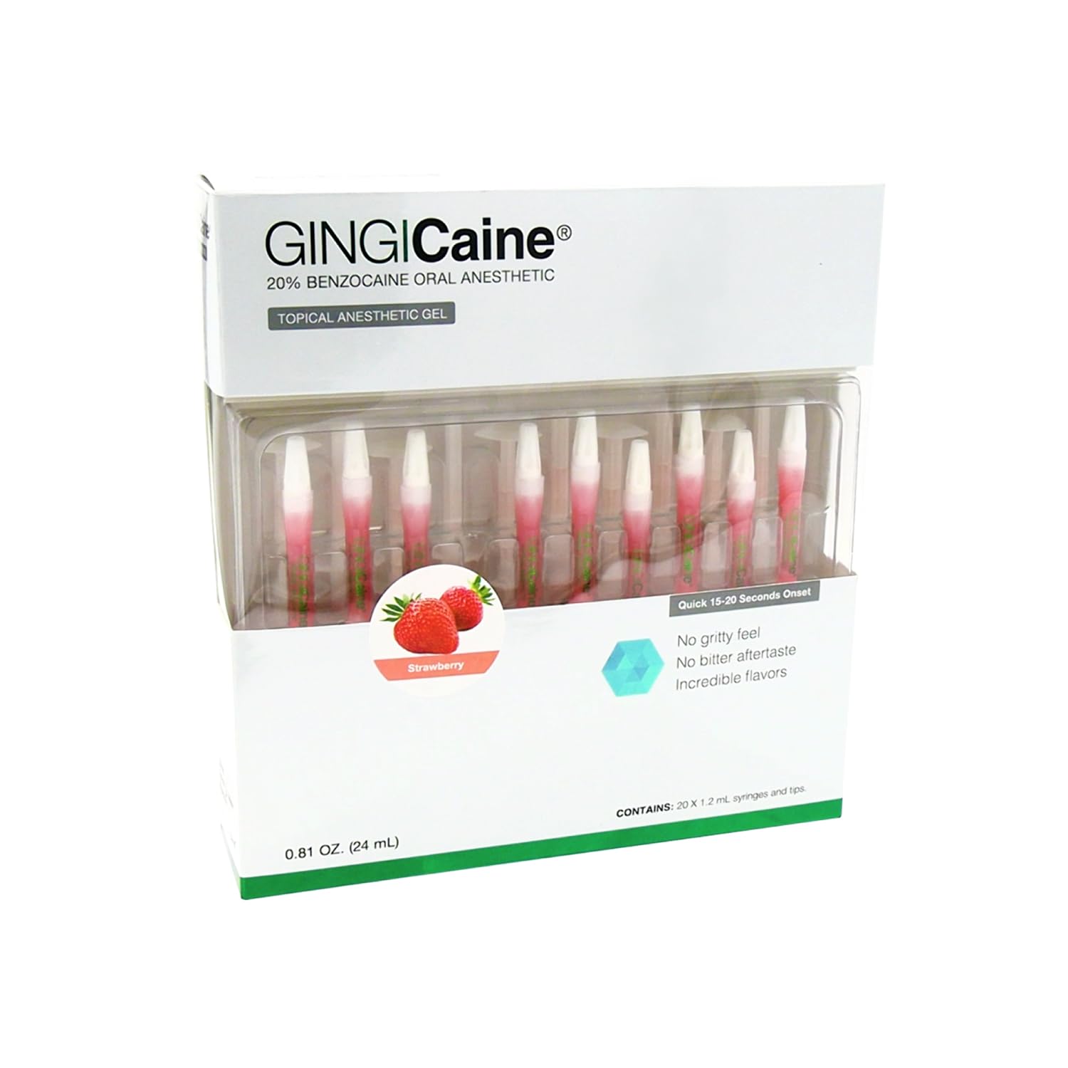 Oral Anesthetic Gel in Syringe by GINGICaine, 1.2ml Strawberry Flavored Oral Anesthetic Gel for Smooth Local Anesthetic Application