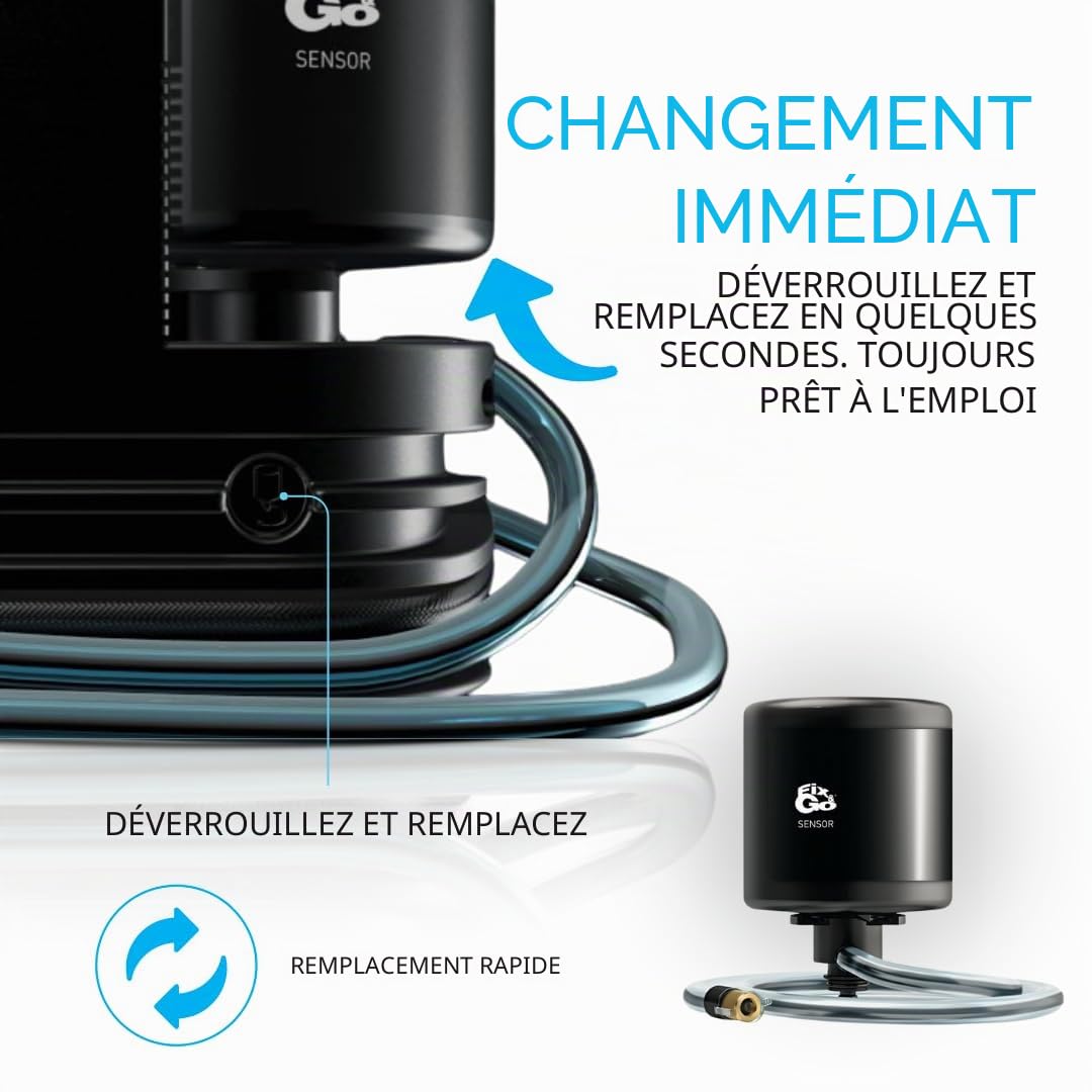 Fix&Go Sensor - Kit de réparation de pneus de voiture avec compresseur d'air portable 12 V - Système de contrôle électronique du mastic - Compatible TPMS - Pour voitures, SUV et véhicules électriques