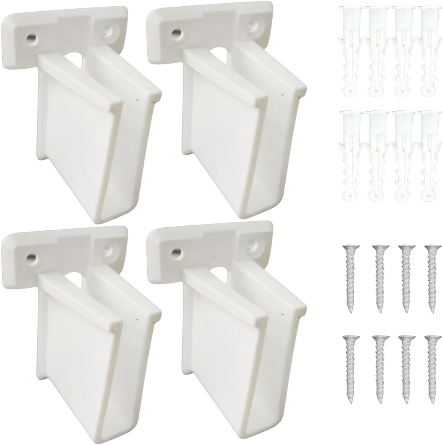 4 Pcs White Plastic Wire Shelf End Brackets with Fasteners for Wall-Mounted Closet Shelves