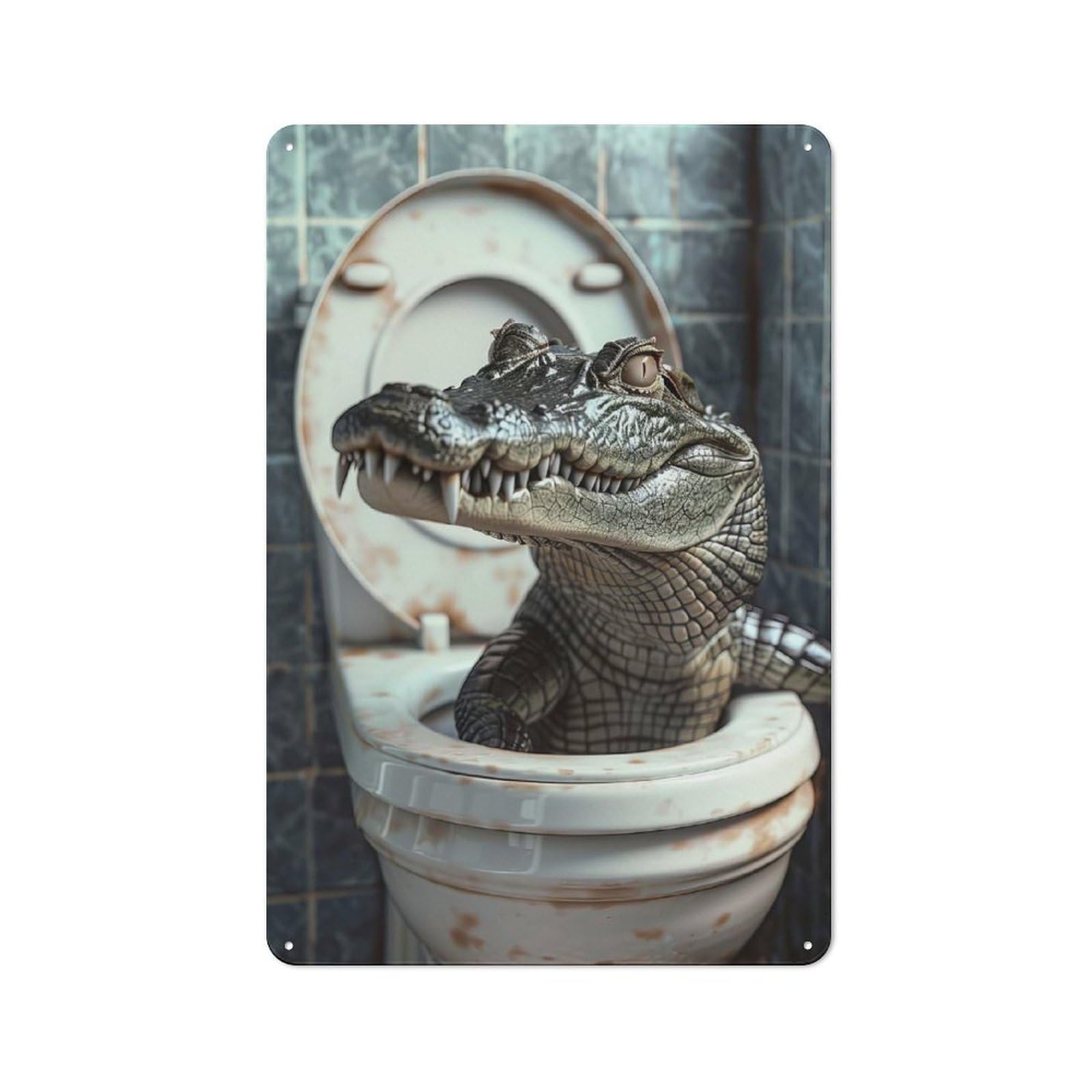 Junmoney Crocodile Alligator Toilet Game Room Tin Wall Sign, Wall Decor For Office, Study, Game Room Or Hobby Space, 30X20cm