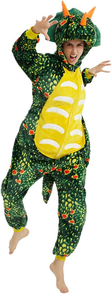 Funnyparty Triceratops Animal Onesie Halloween Pyjamas Animal Cosplay Costume Pajamas for Adult Cartoon One Piece Unisex