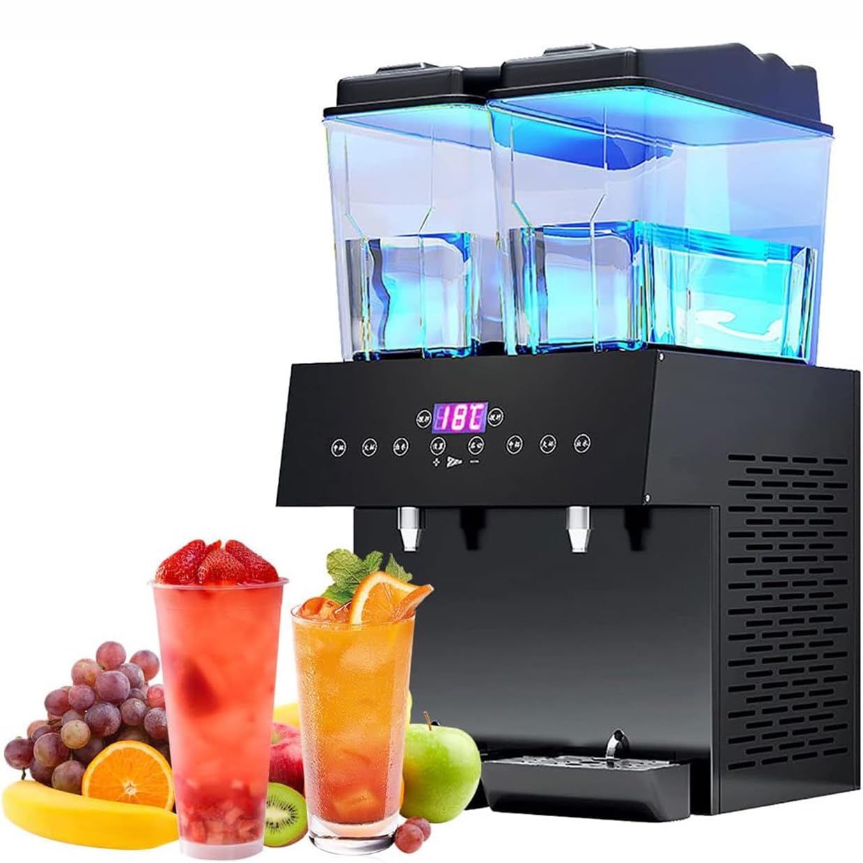 Distributore commerciale a doppio cilindro per succhi di frutta e bevande calde e fredde, con regolatore termostato, grande dispenser per succhi e tè