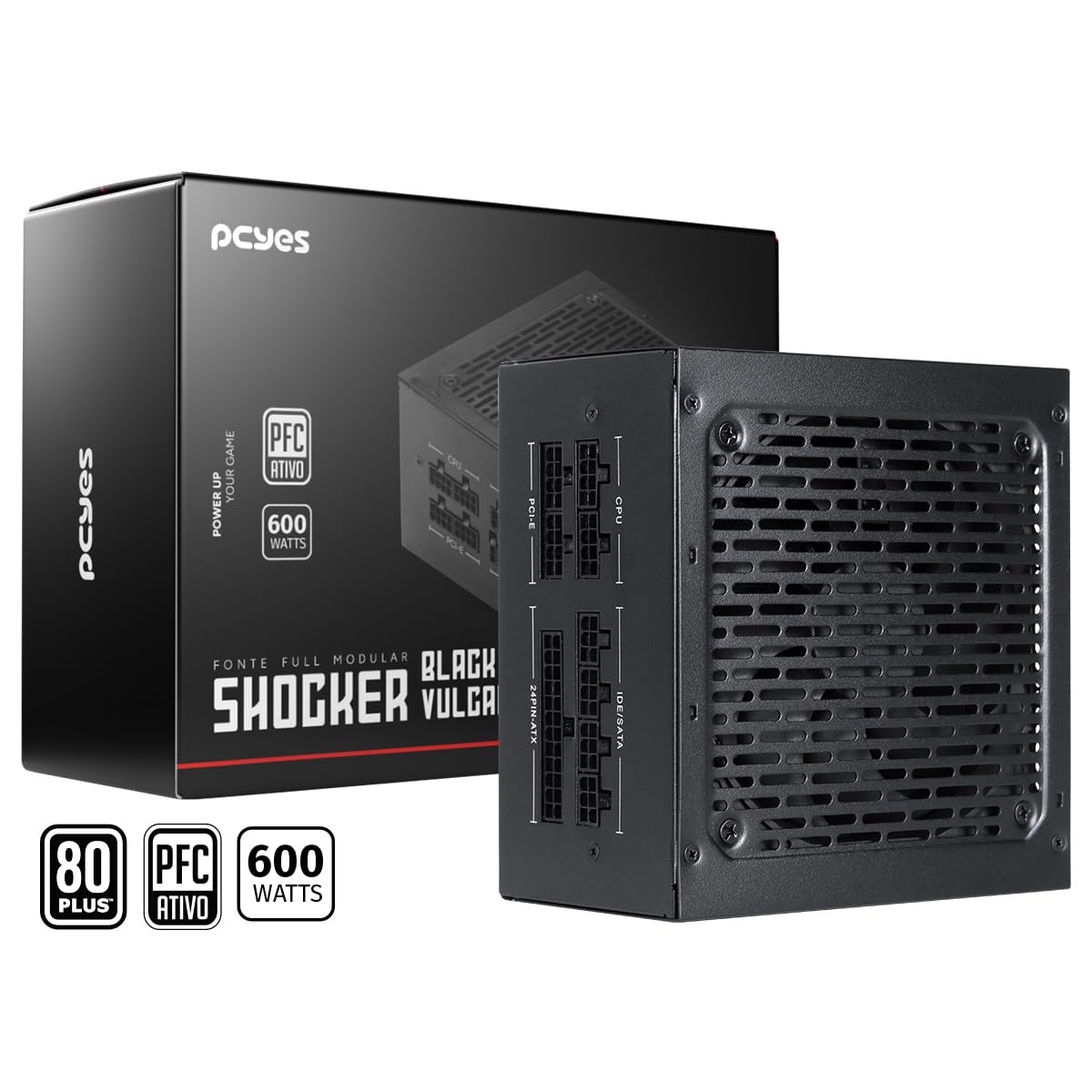 Fonte Gamer Pcyes Shocker Full Modular 600w 80 Plus White - Black