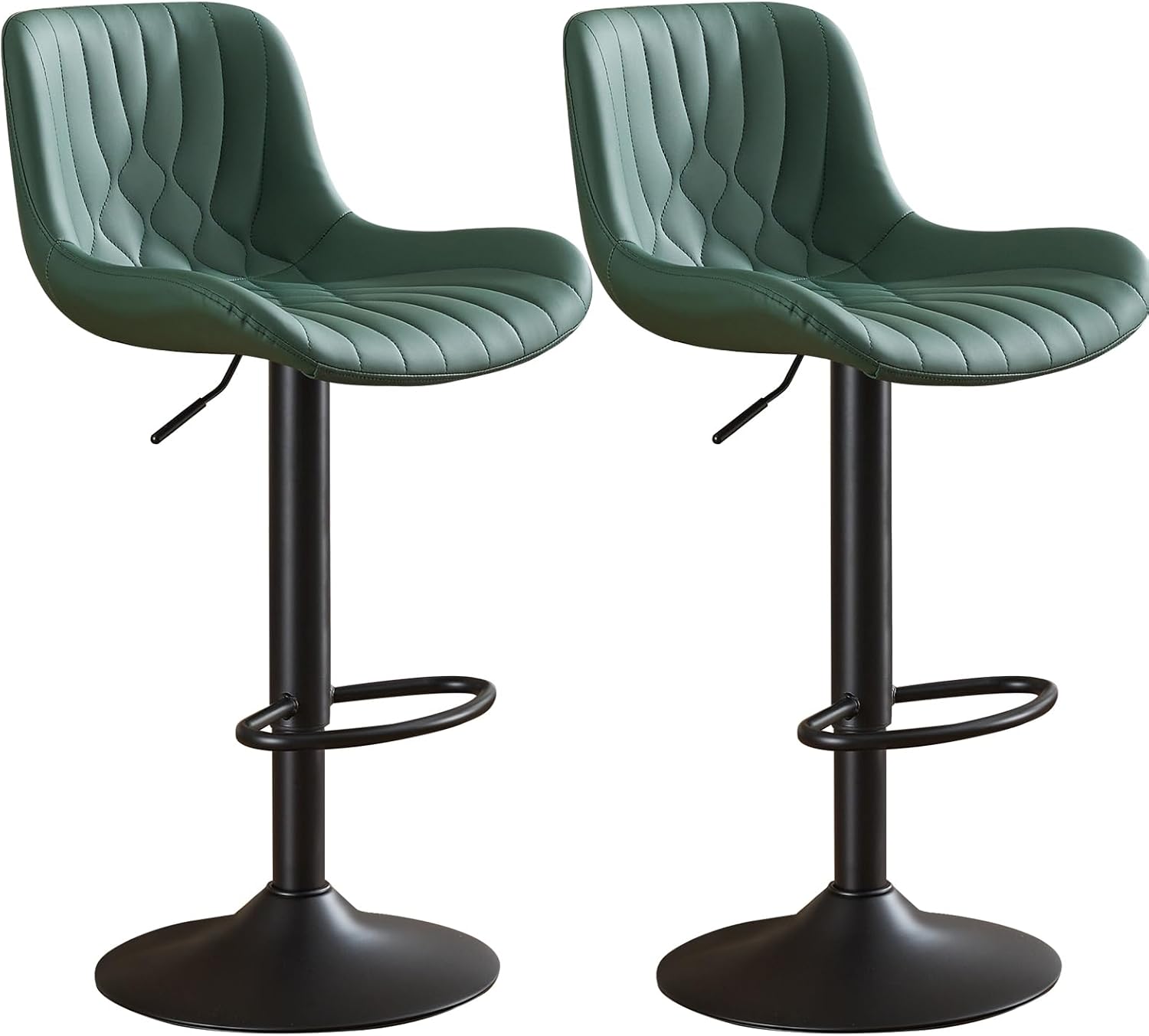 Modern Adjustable Bar Stools Set of 2,Swivel Backs with Faux Leather Counter Height for Kitchen Island Breakfast Bar Chairs Padded Seats for Bar(Postal Green) Set of 2 Postal Green