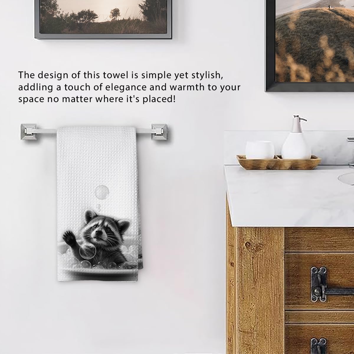 1 PCS Funny Cute Raccoon Hand Towels for Bathroom,Raccoon Gifts for Women, Raccoon Decor Cute Kitchen Towels,Animal Decorative Towels for Kids' Bathroom, Pet Owners Housewarming - 06 - Image 5