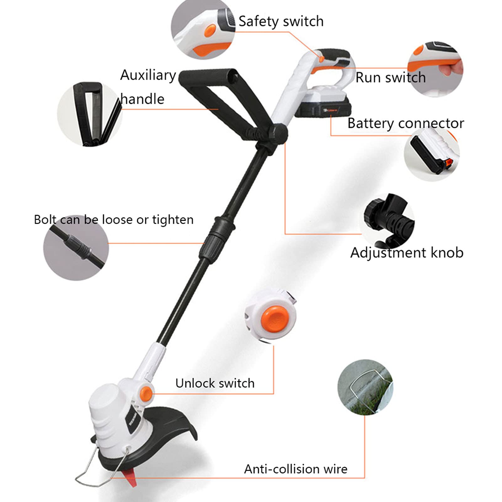 Cortacésped eléctrico pequeño, inalámbrico, recargable, portátil, multifuncional, para cortar césped, artefacto blanco