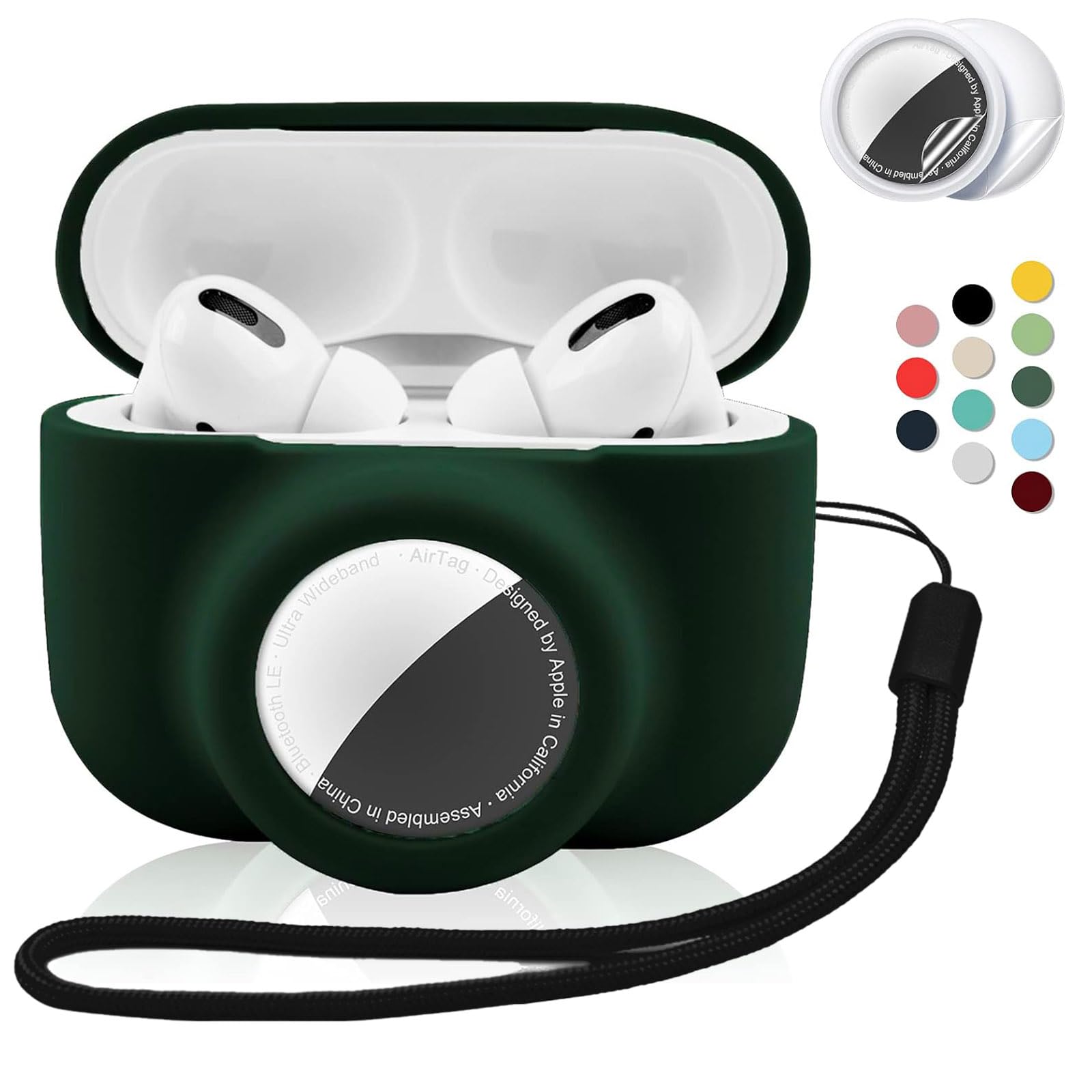 2 in 1 Protective Case for Apple Airpods Pro 2 for Air Tracker Tag Holder Combo with Lanyard，Anti-Scratch Anti-Lost Silicone GPS Tracker Cover Holder