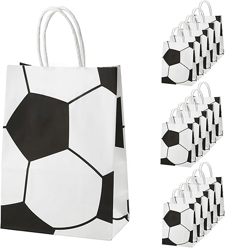 PEUTIER 16 bolsas de papel para fiestas de fútbol, bolsas de regalo de fiesta temática de fútbol con asas, bolsas de dulces para niños y adultos,