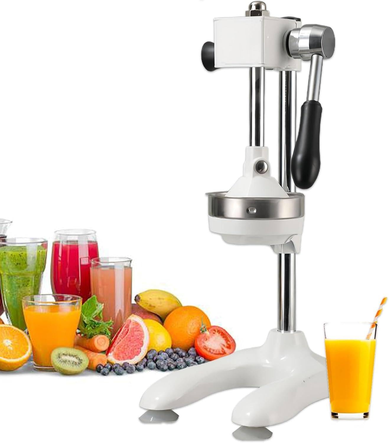 Exprimidor de Naranjas de Hierro Fundido para Cocina, exprimidor Manual con Base en Forma de U, Placa de presión Grande, fácil extracción de Jugo, para Jugo de Naranja Fresco White