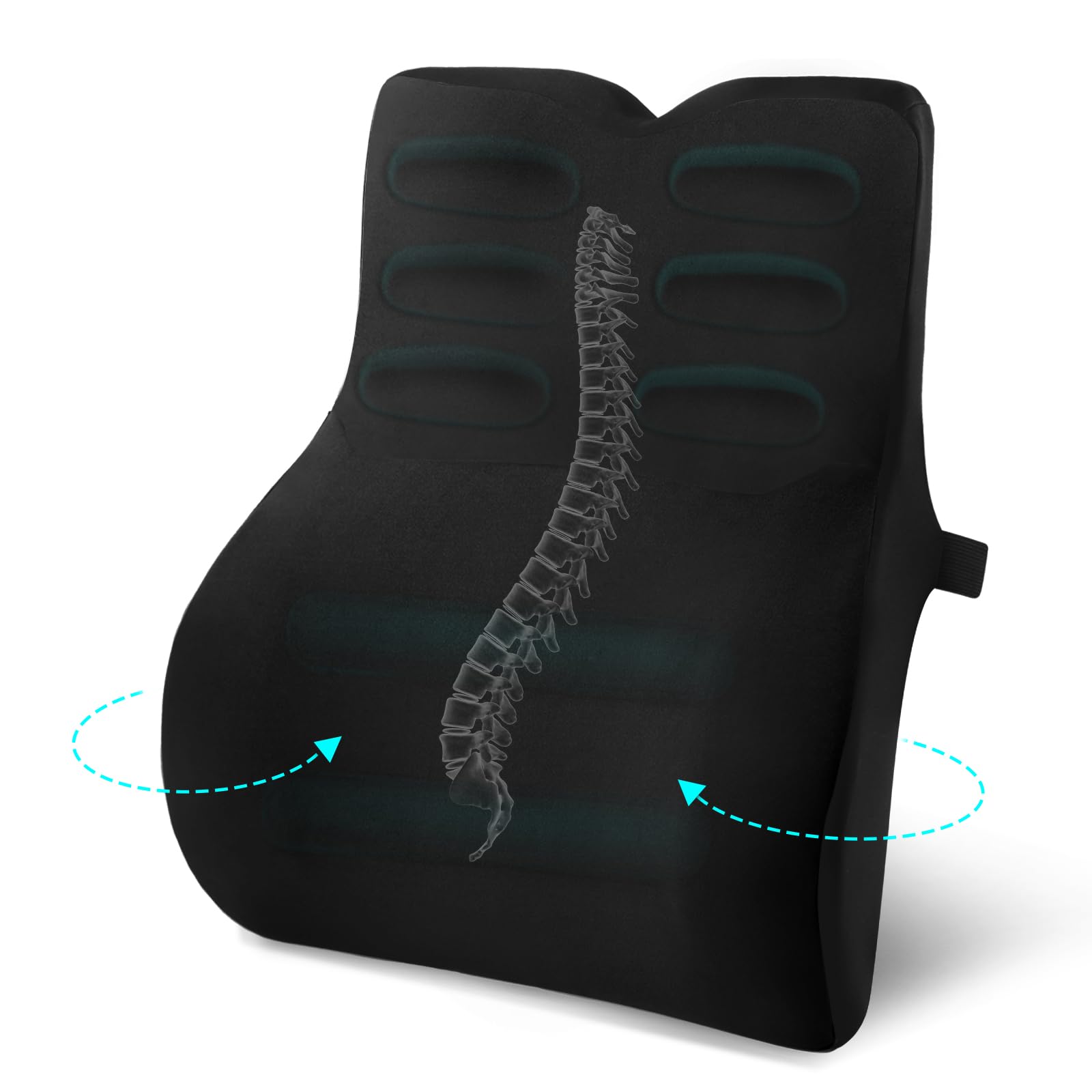 Cojín Lumbar Ergonómico, Almohada Lumbar, Respaldo de Espuma Viscoelástica para Silla de Oficina, Coche y Gaming, Mejora la Postura y Alivia Dolor Lumbar, Funda Lavable, Negro