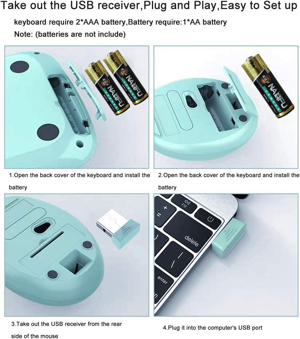 Wireless Keyboard Mouse,Onlywe Mini 2.4G Wireless Round Punk Cute Candy Colors Keyboard and Optical Mouse Set Home Office Use Compatible with Notebook,Desktop,Mac,Win XP/7/8/10 (Blue Keyboard Mouse)