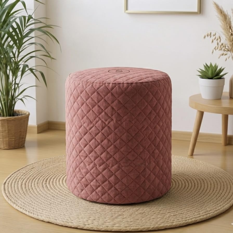Round Quilted Velvet Pouf Ottoman, Pink, 30x30 cm Velvet Round Ottoman Stool for Living Room Compact Small Footstool 30x30x30 cm for Bedroom Luxury Tufted Pouffe and Plant Stand-image-38