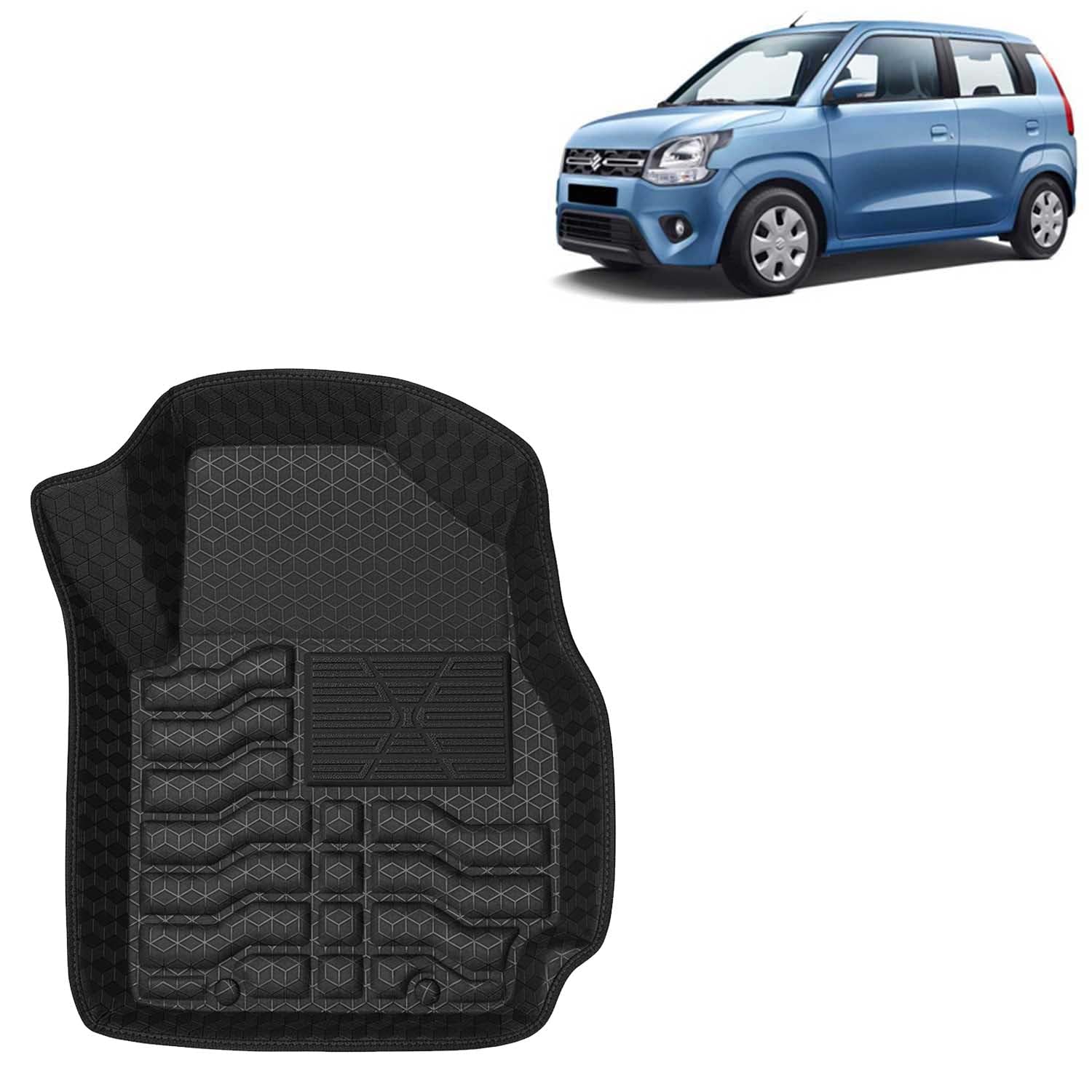 Kingsway Accessories Premium 4.5D Car Floor Mats Only Compatible with Maruti Suzuki Wagon R Year 2019 Onwards All Model, Set of 3 Pcs, 100% Waterproof Tray Shape PVC 4.5D Car Foot Mats, Black
