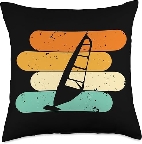 Windsurfer Windsurfing Windsurf Kitesurfing Motifs Retro Surfing Surfer Kitesurfer Windsurfer Throw Pillow, 18x18, Multicolor