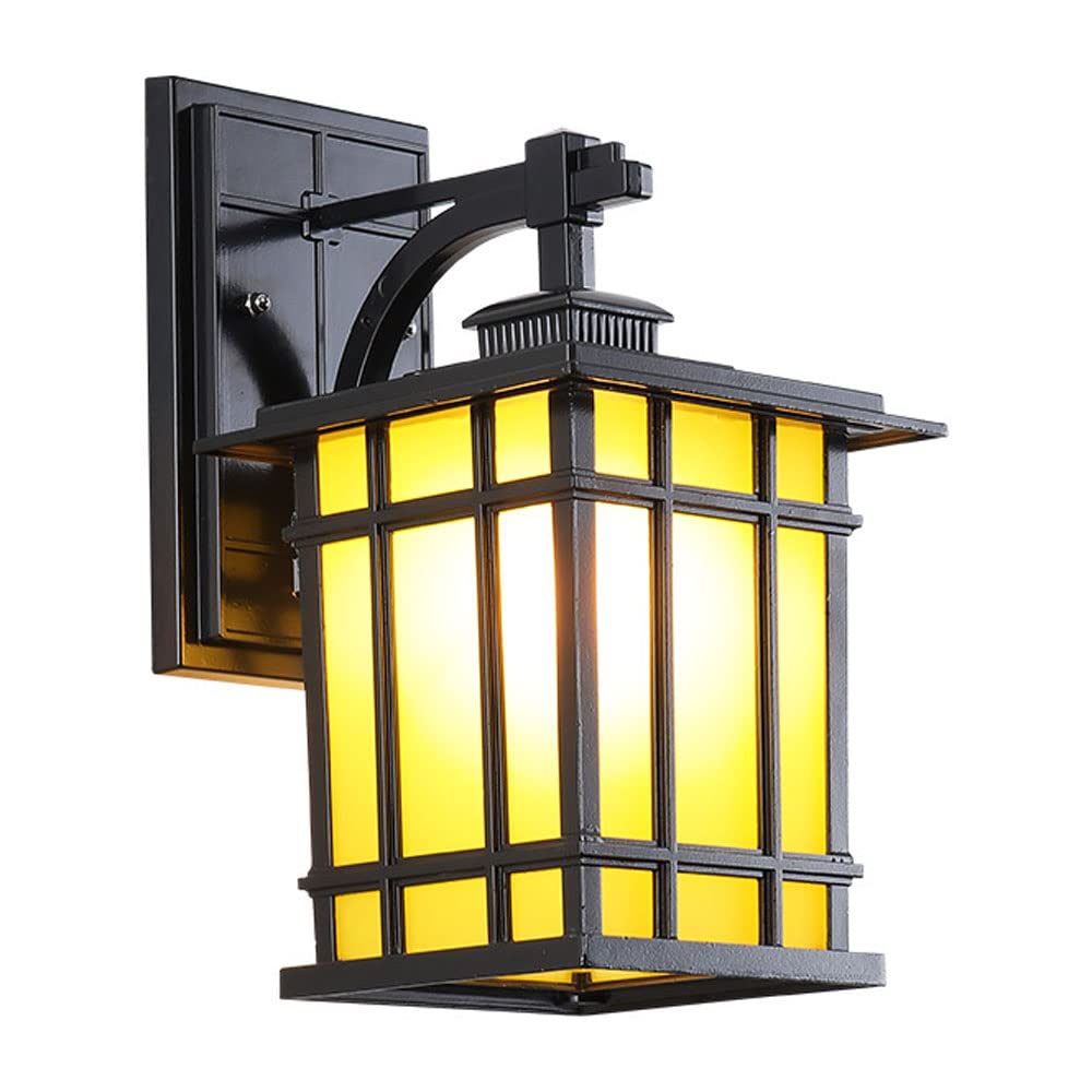 SMCCYYSD E27 Outdoor Wall Lamp - Waterproof Garden Sconce Lighting, Modern Aluminum & Glass Lantern for Patio, Balcony, Porch Railing Decor, Exterior Mount Fixture (Black 8.6in)