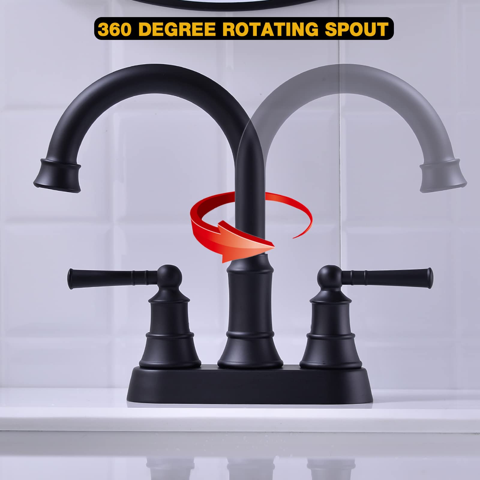 Grifo De Baño Negro Mate - Con Desagüe De Fregadero Y Giro De 360 Grados