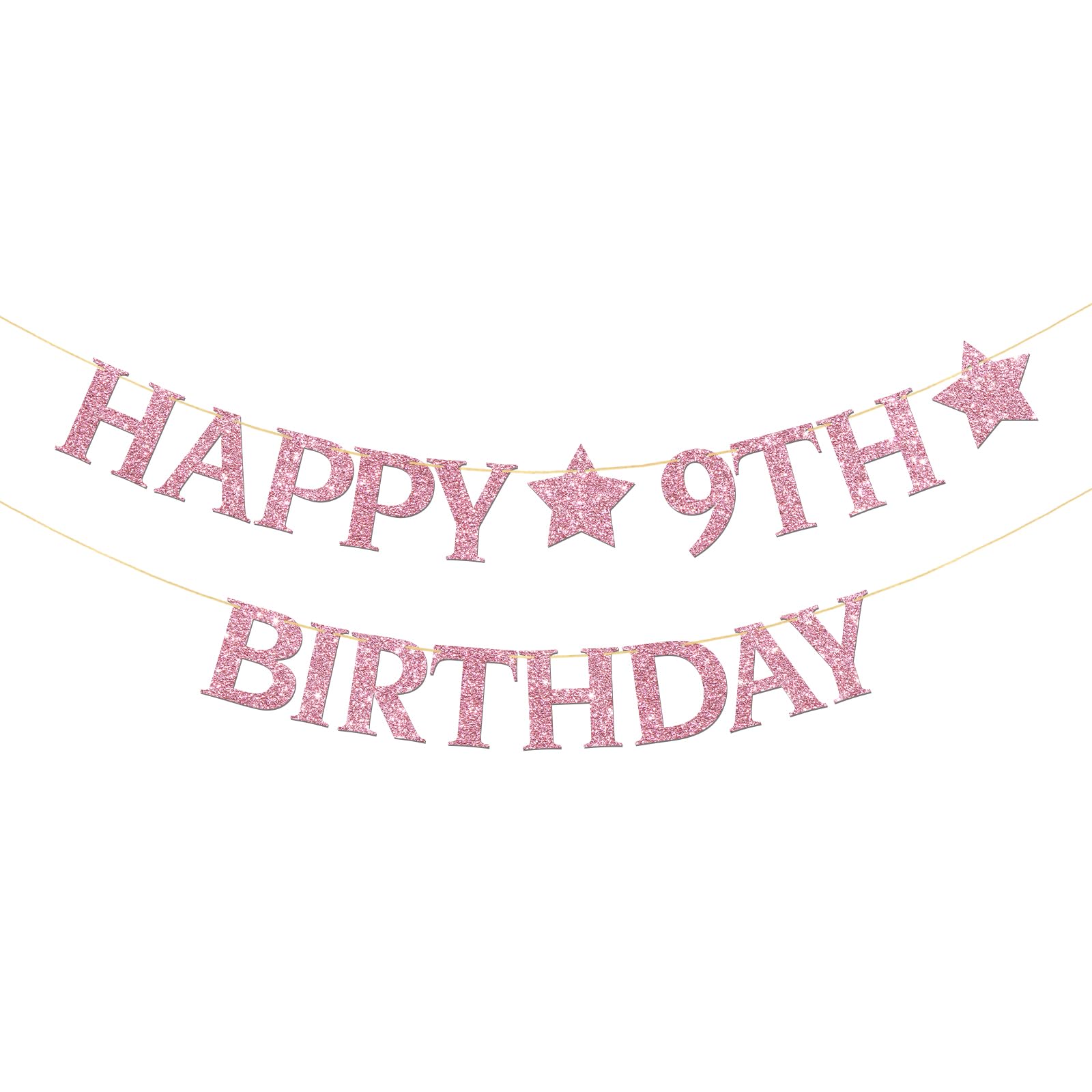 Happy 9th Birthday Banner Colorful - Teen Boy Girl 9th Birthday Party Banner Garland Supplies - Perfect Nine Bday Gifts - Cheers to 9 Years Party Decorations Pink Glitter