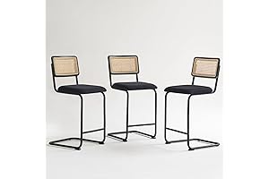 Black Rattan Bar Stool Set of 3 Modern Style