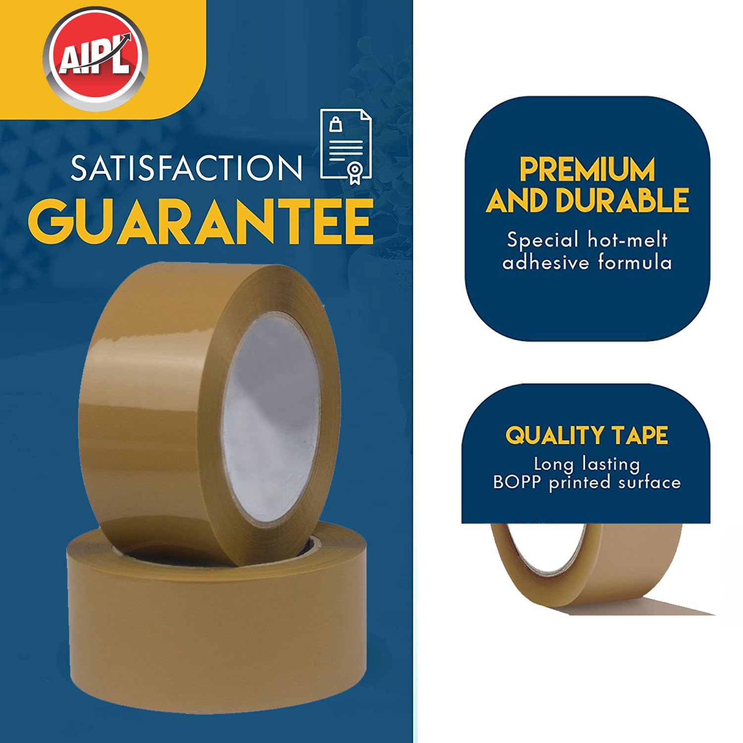 AIPL Heavy Duty Gold Category Brown Packing Tape Packaging Tape Refill Rolls 1 Rolls 72MMX100MTR for Sealing Moving Shipping Office&Storage 3