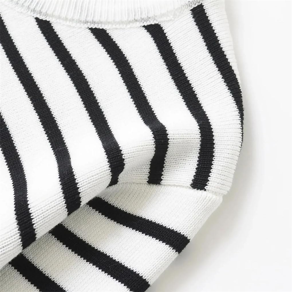 Women Knit Sweater for Top Striped Chic Round Neck Sweater Coat Outerwears Knitwear Women Clothing