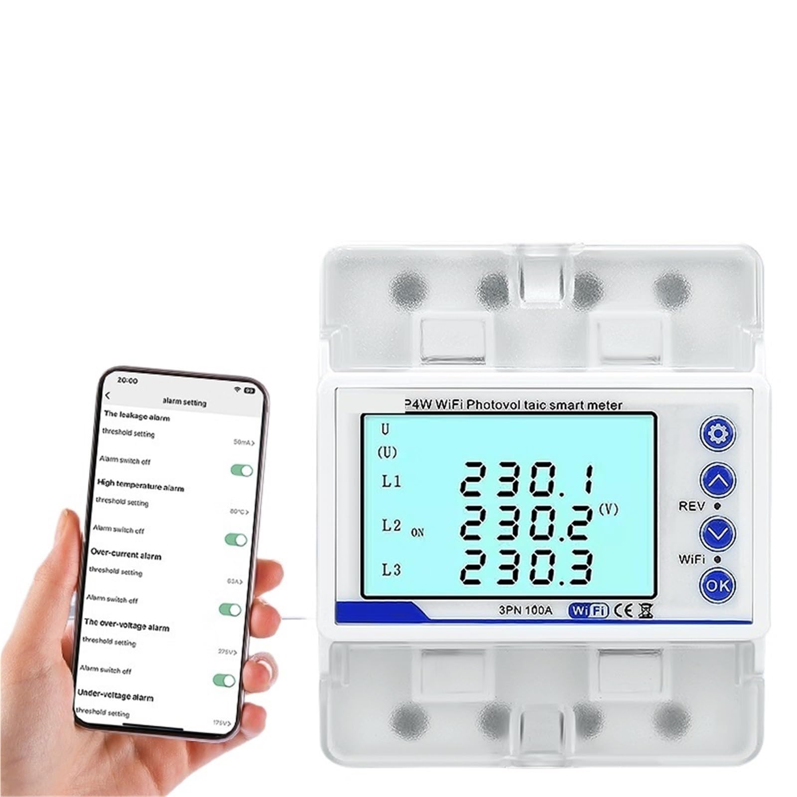 3Phase380V 100A Smart Power Meter Tuya Bi-Directional KWh Meter with Over Under Voltage Protector Relay Switch Curre Controls Relays