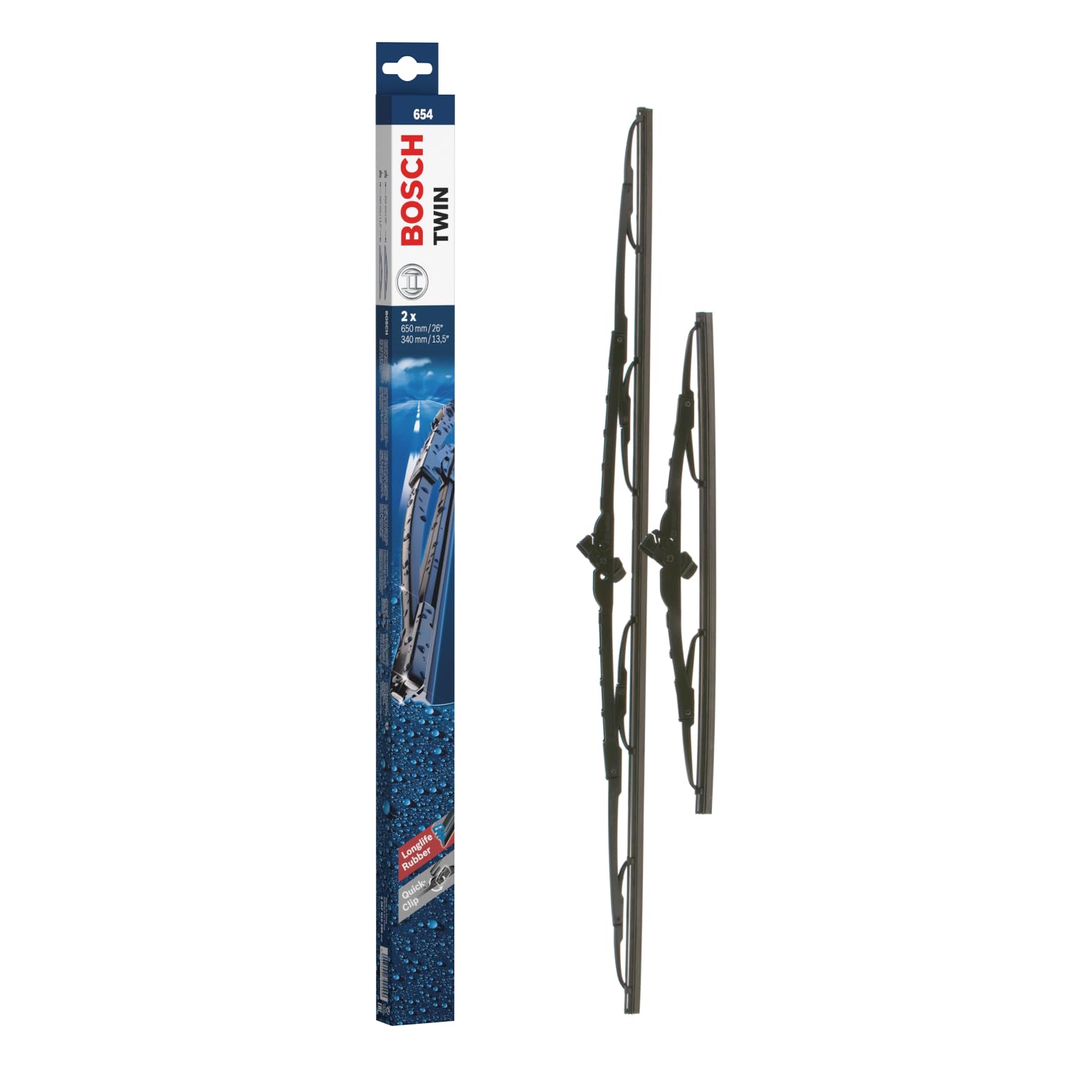 Tergicristalli Bosch Twin 654, Lunghezza 650mm/340mm, 1 set per parabrezza anteriore