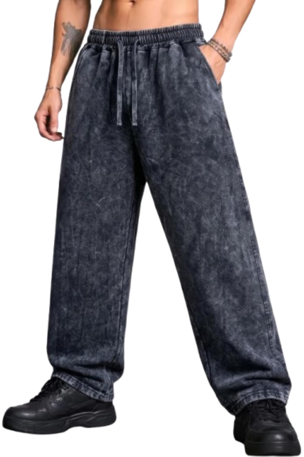 boffi ... 100% Cotton Men's Baggy Pants, Wide Leg Fit, Acid Wash, Drawstring Elastic Waist, Casual Street Style-picture-15
