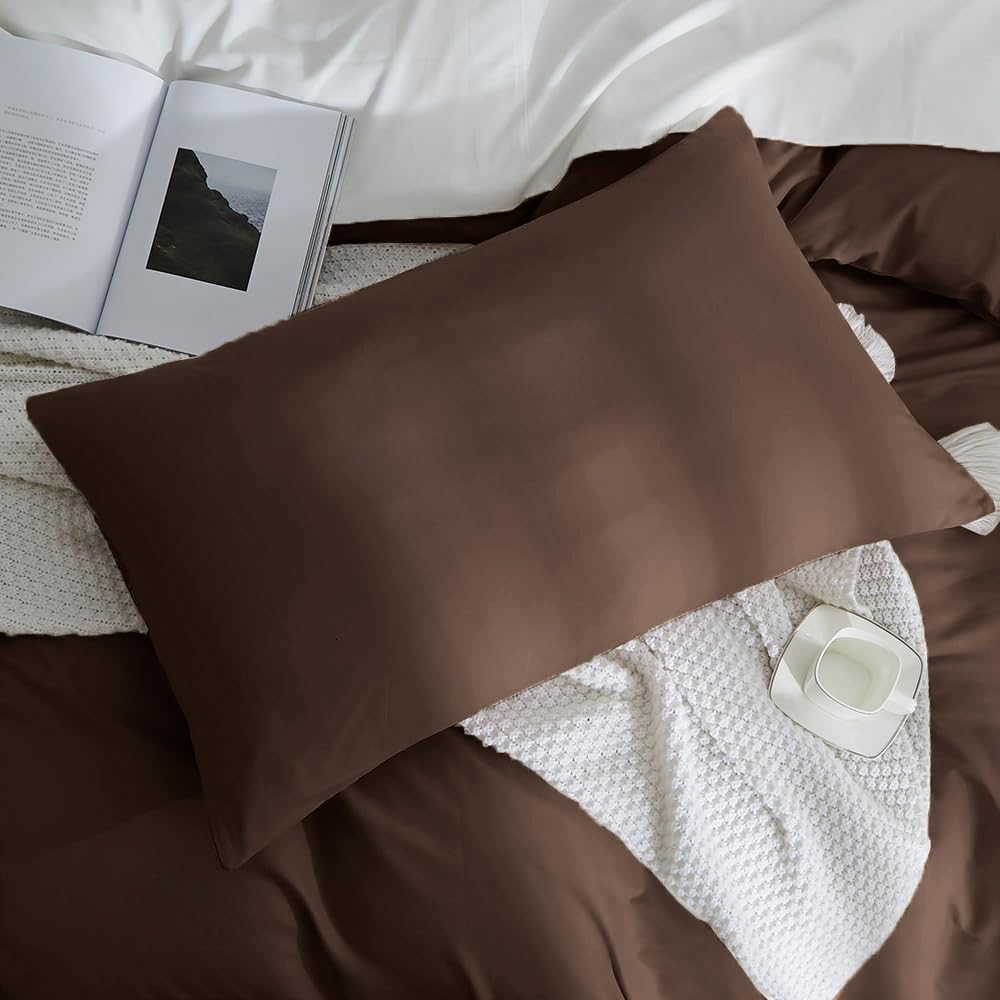 Housse de Couette 240x260 cm Marron Foncé Chocolat Couleur Unie