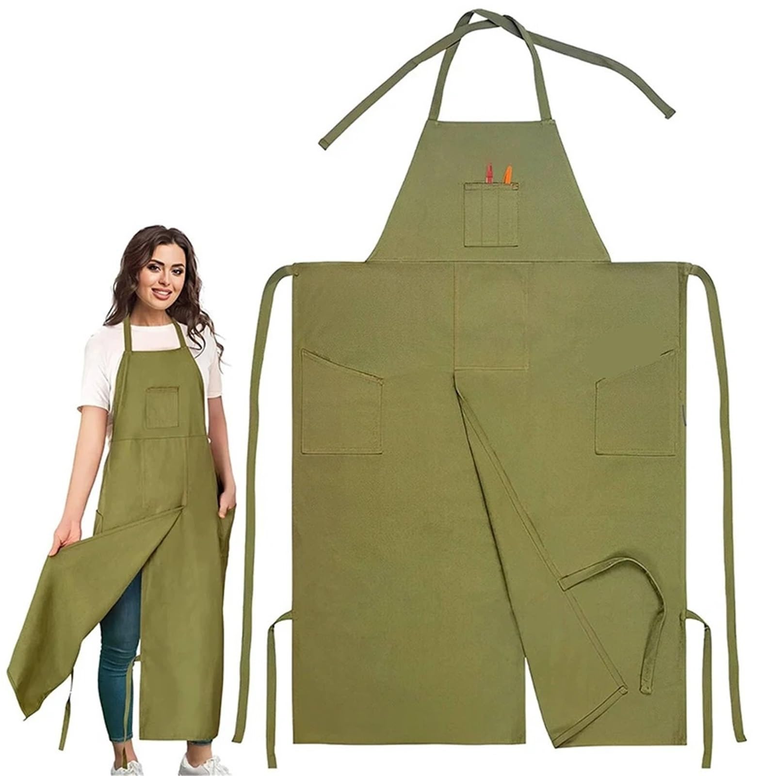 Tablier Potier à Jambes Séparées Tablier de poterie couvrant intégralement, jambes fendues, en toile coton, tabliers potier et céramique avec poches for femmes hommes
