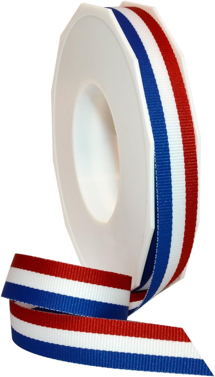 Morex Ribbon 93603/20-914 Striped Grosgrain Ribbon 5/8" X 20 YD Patriotic Ribbon for Gift Wrapping, Red/White/Blue, 4th of July Decorations, American Flags Art Supplies Gift Ribbons for Crafts