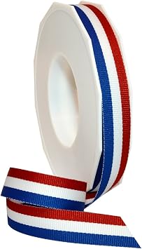 Morex Ribbon 93603/20-914 Striped Grosgrain Ribbon 5/8" X 20 YD Patriotic Ribbon for Gift Wrapping, Red/White/Blue, 4th of July Decorations, American Flags Art Supplies Gift Ribbons for Crafts