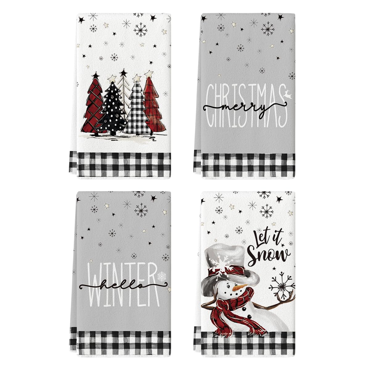 Lot De 2 Torchons De Cuisine Microfibre Motif Noël (arbres, Flocons) - Absorbants, 42x65 Cm, Décoration Festive.