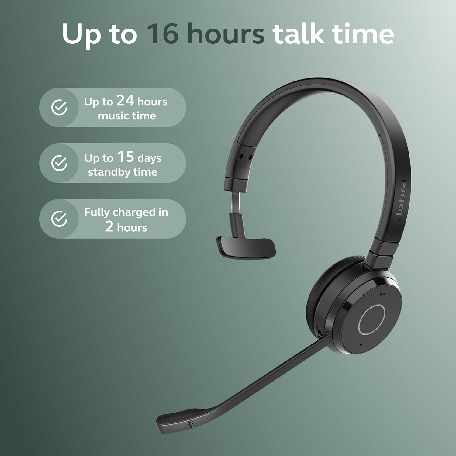 Jabra Evolve 65 TE (Third Edition) Wireless Single-Ear Headphones - Noise-Canceling Mic, 16 hrs Battery Life, Dual Connectivity, Works with All UC Platforms Like Zoom & Google Meet, Black - Image 5