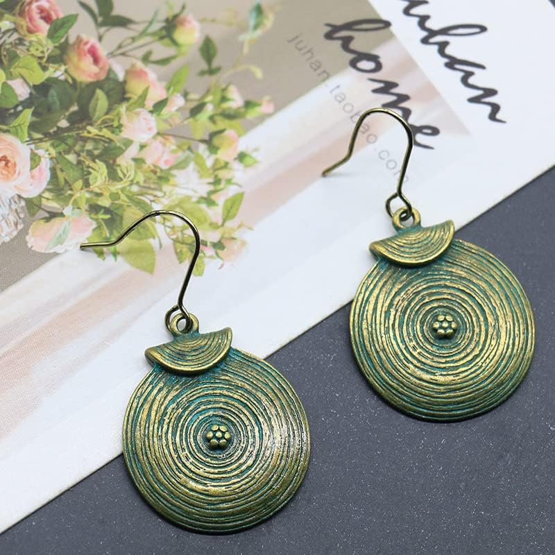 Handmade Unique Bohemian Tribal Hoop Spiral Earring Vintage Green Bronze Round Geometry Dangle Drop Earrings for Women Statement Jewelry Gifts - Image 8