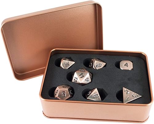 Miniatura 3 de Dados de metal de bronce - Juego completo poliédrico en lata de presentación