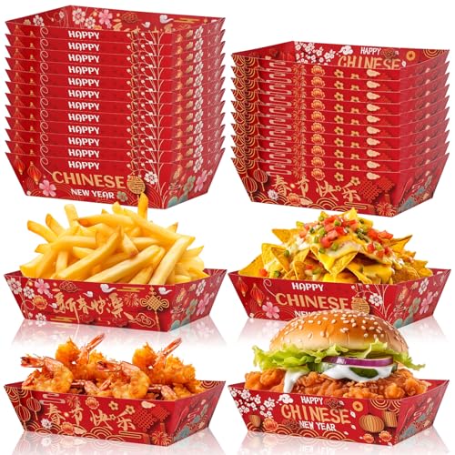 HOWAF 24pcs Chinese New Year Food Trays Red Spring...