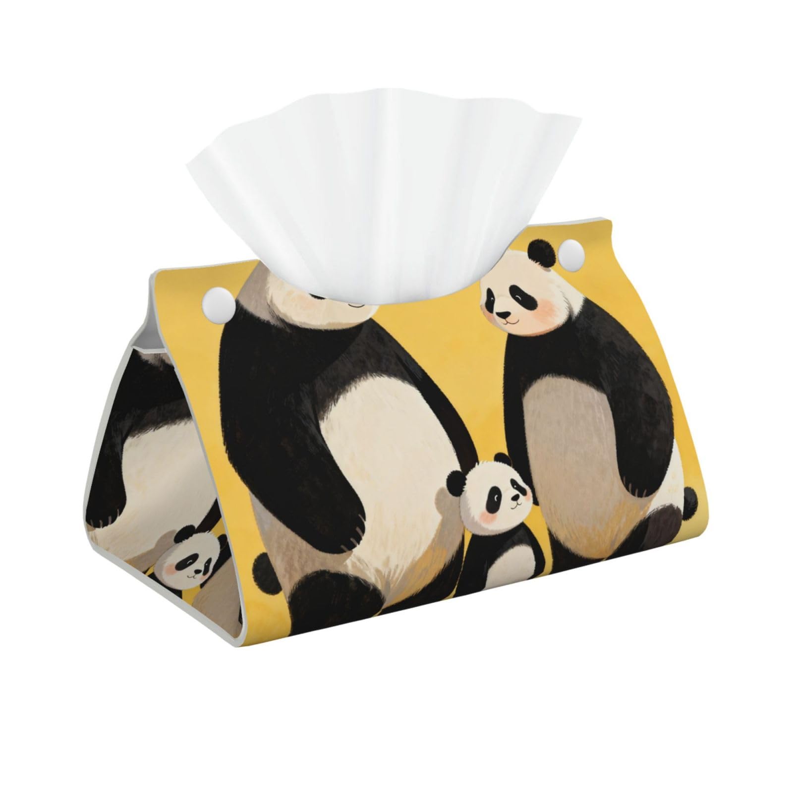 Panda Family Long Leather Tissue Box Cover-Waterproof PU Leather Tissue Holder for Bathroom, Decorative Rectangular Tissue Case