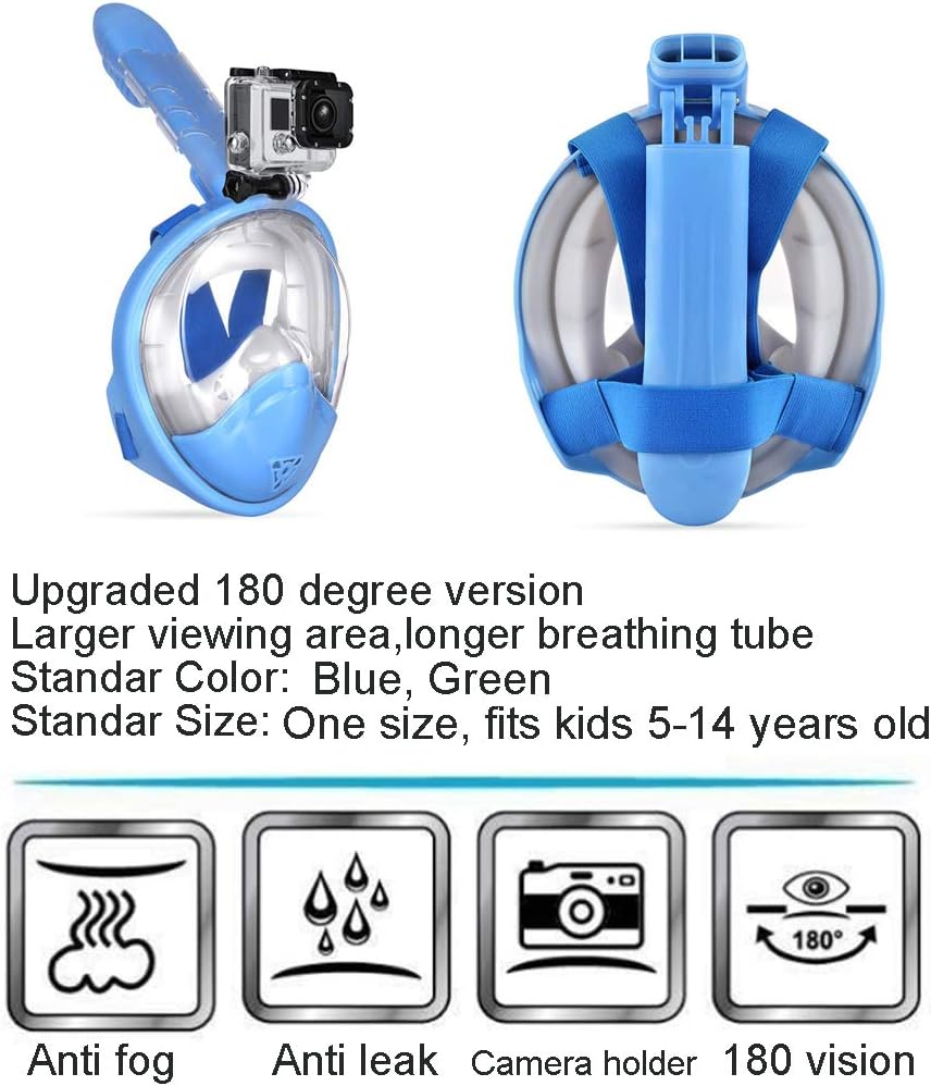 Snorkel Mask New Version 2.0, Ufanore Diving Mask Set, Foldable 180° Panoramic View, Free Breathing, Anti-Fog and Anti-Leak Full Face Snorkel Mask with Detachable Camera Mount, Easy to Adjust