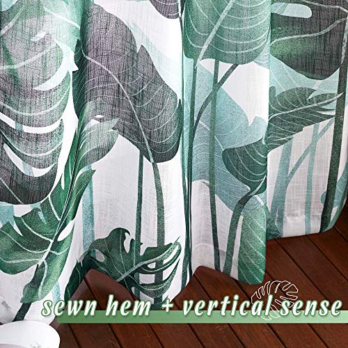 Kgorge Sheer Curtains 84 Inch Length - Crossweave Semi Sheer Curtains Tropical Leaves Pattern Half Translucent Window Drapes For Bedroom Living Room French Door, 2 Panels, W 50 X L 84 #TOP7