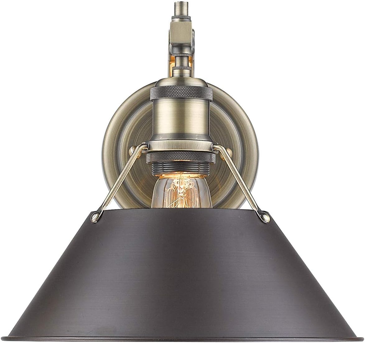 Golden Lighting 3306-1W AB-RBZ Orwell Wall Sconce, Aged Brass with Rubbed Bronze Shade