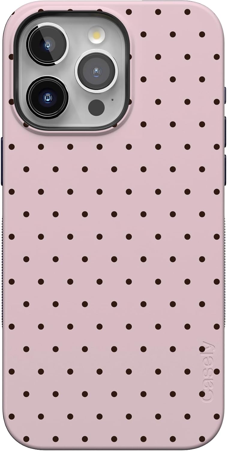 Casely iPhone 15 Pro Case | On the Dot | Pink & Brown Polka Dot | Bold Protective Design | Compatible with MagSafe