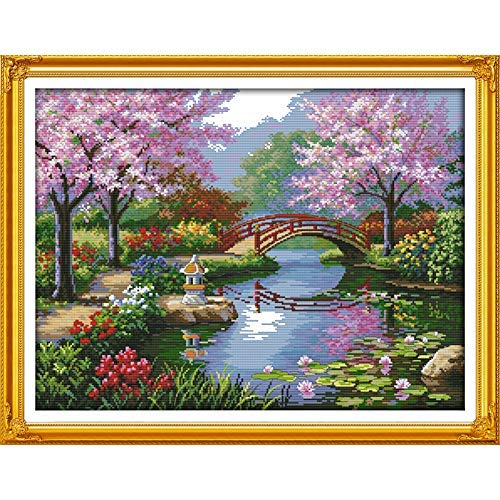 The Beautiful Scenery Of Park Japan Style Cherry Counted Stamped Cross Stitch Kit For Living Room Decoration Wall Art Embroidery (11Ct Print Fabric) #TOP1